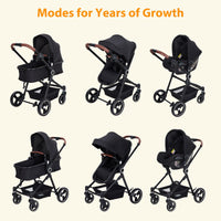 Poussette combinée 3 en 1 Garvee, ensemble complet avec nacelle, landau et siège auto pour enfants de 0 à 22 kg, coloris noir.