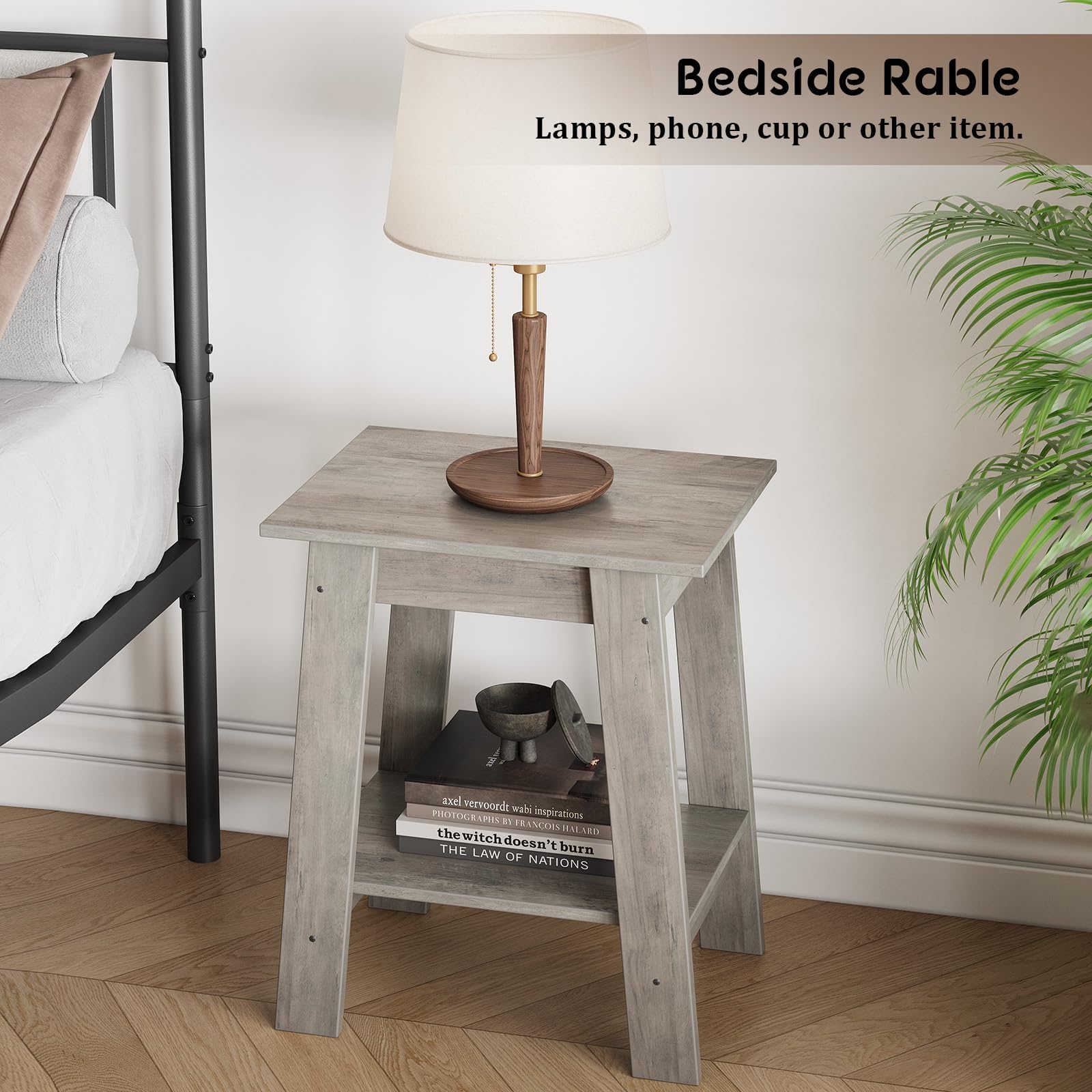 Ensemble de 2 tables d'appoint Garvee – 2 étagères, compactes, en bois et métal, robustes, grises
