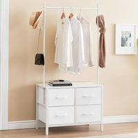 Portant à vêtements Garvee à 4 tiroirs, structure en métal et plateau en bois, pour chambre et couloir, blanc, robuste et polyvalent