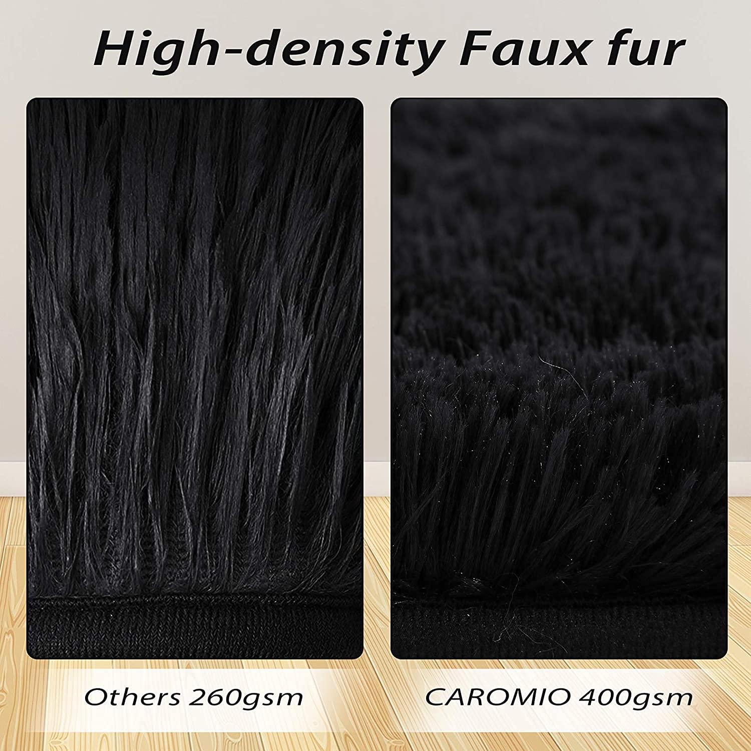 Tapis moelleux Garvee 4 cm en polyester peluche noir pour salon et chambre d'enfant. Extra doux et antidérapant.