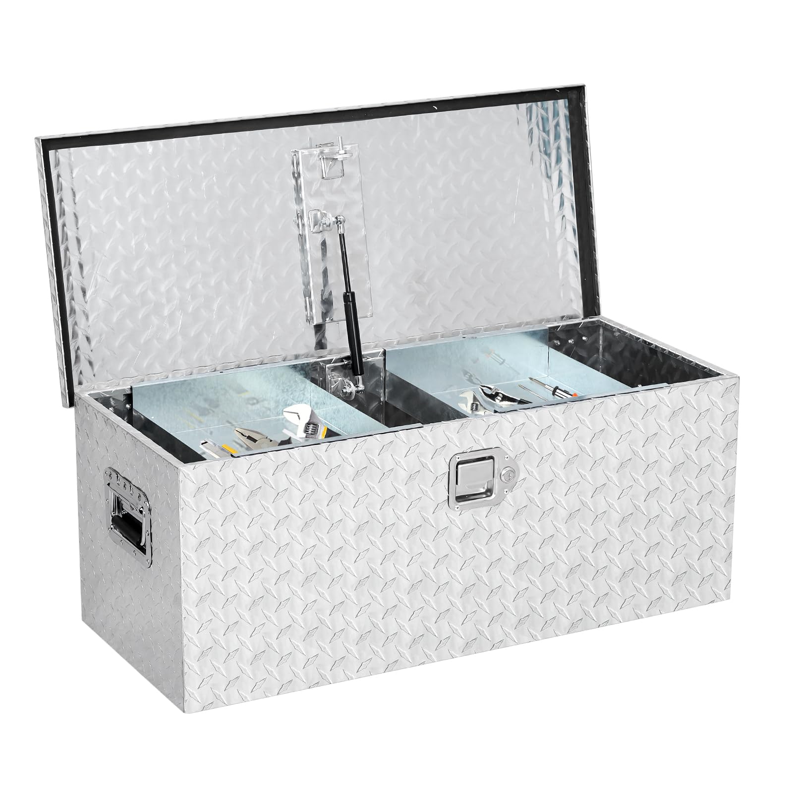 Garvee Coffre à outils en aluminium 91 × 38 × 38 cm avec serrure robuste et couvercle renforcé pour pick-up, camionnette et utilitaire, argenté