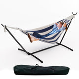 Garvee hamac double bleu et blanc avec support en acier, portable, pour intérieur et extérieur, charge 204 kg