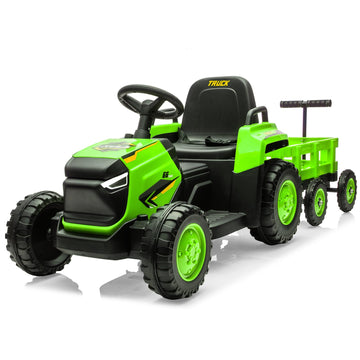 Tracteur Garvee 12V pour enfants avec double moteur, vert - Tracteur électrique robuste pour enfants de 3 à 8 ans