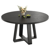 Garvee Table à manger ronde 119 cm, pied central bois croisé, design moderne noir, 4-6 places, stable et facile à monter, pour salle à manger