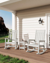 Garvee Fauteuil Adirondack à bascule en PEHD effet bois, dossier haut, résistant aux intempéries, charge 172 kg, blanc, jardin et terrasse