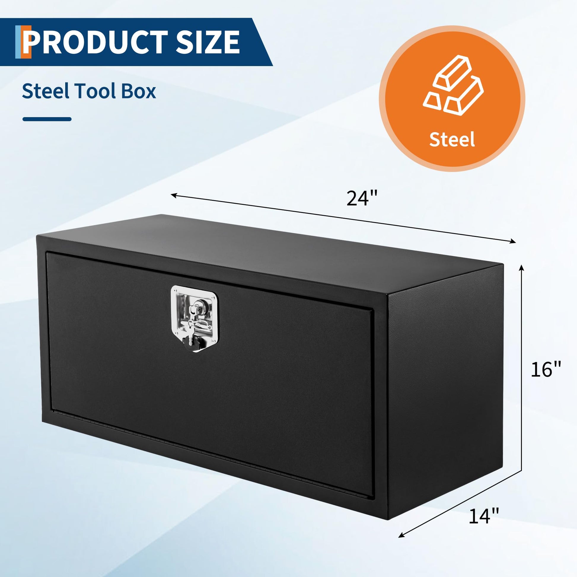 Garvee Boîte à Outils Série 1416 Noire, Acier 60,96 × 35,56 × 40,64 cm, Porte Unique Étanche, pour Pick-up et Remorque