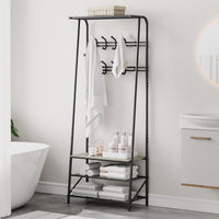 Garvee Banc d'entrée multifonctionnel 4 en 1 – Avec 8 crochets, un porte-chaussures, une structure en métal aspect bois, robuste et pratique pour l'entrée et le couloir.