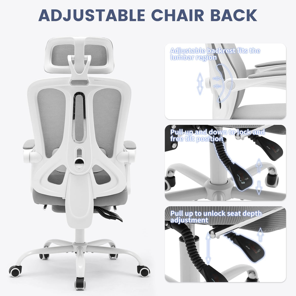 Garvee Chaise de bureau ergonomique en maille respirante et confortable, avec soutien lombaire et repose-pieds réglables