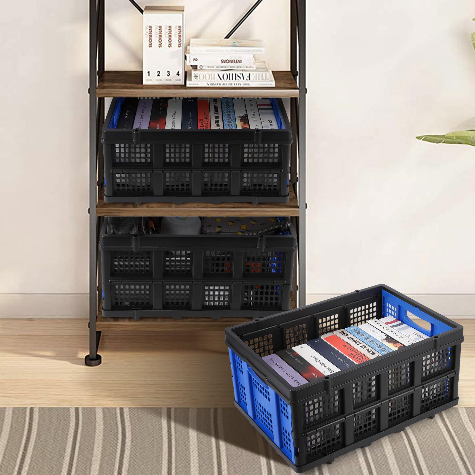 Boîte pliante professionnelle robuste Garvee avec poignées tactiles, 55 L, 40 x 56 x 26 cm, bleue - Pliable, empilable, écologique