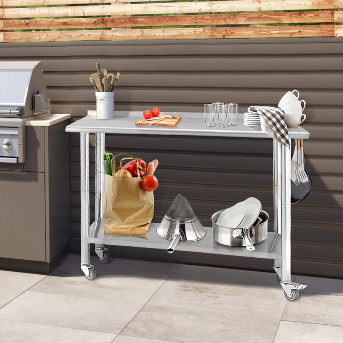 Garvee Table de travail en acier inoxydable 91 × 61 cm, plan professionnel avec roulettes pour cuisine et atelier