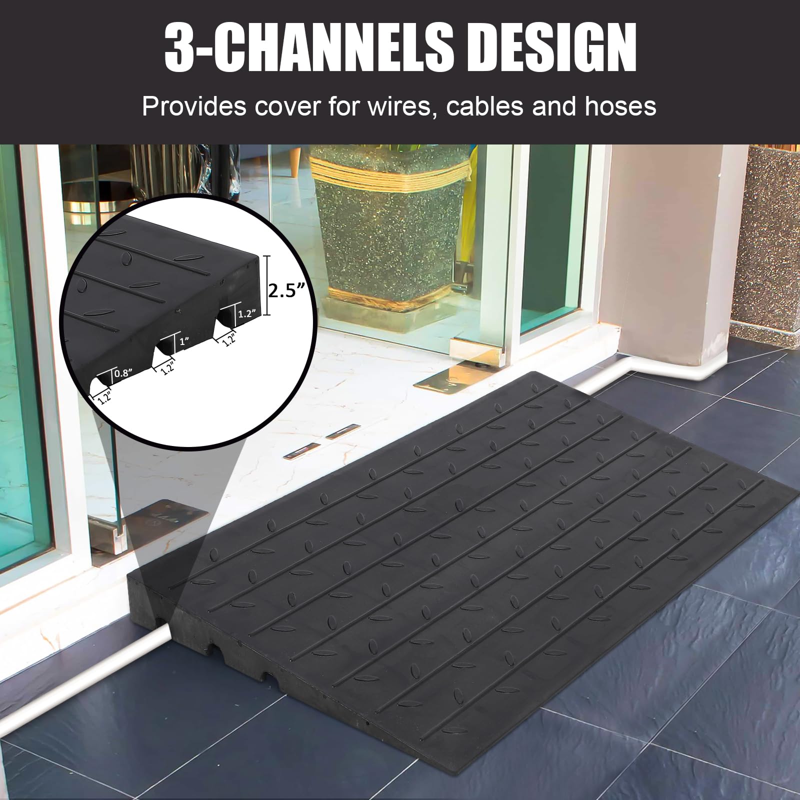 Garvee Rampe de trottoir en caoutchouc robuste 61 × 107 × 6,4 cm, hauteur 10,4 cm, pour allées, camions, bus et fauteuils roulants