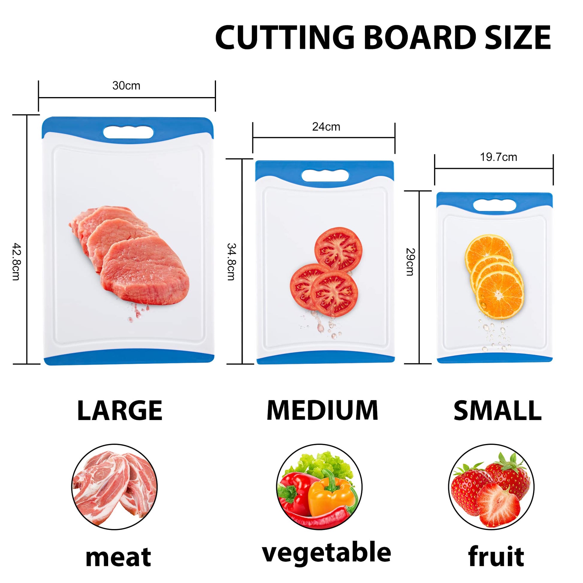 Ensemble de planches à découper Garvee Kitchen, 3 pièces, sans BPA, avec rainure à jus et poignée, usage polyvalent, 42 cm x 35 cm x 29 cm, multicolore