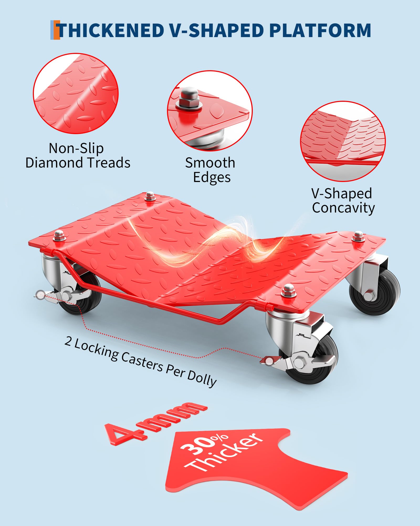 Ensemble de chariots pour roues de voiture Garvee, 2 pièces, capacité de charge de 1360 kg, plateforme en V, acier, 4 roulettes pivotantes, pour voitures et motos
