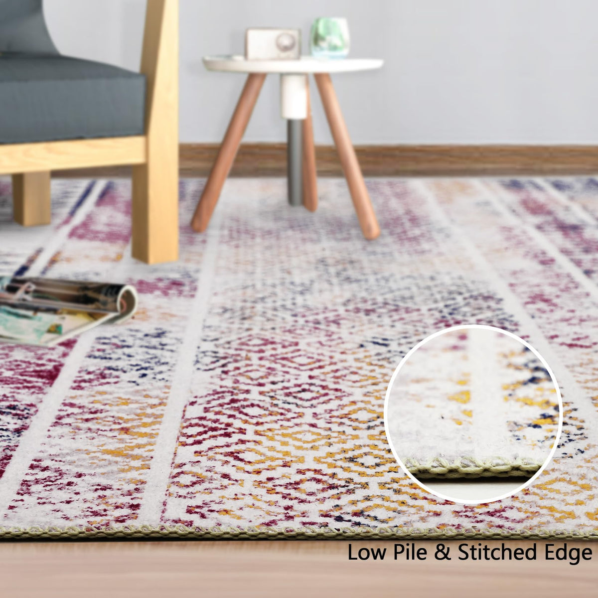 Tapis imperméable Garvee, style marocain bohème, lavable, résistant à l'huile et aux taches, antidérapant, idéal pour les animaux et les enfants, 160 x 230 cm, salon, chambre