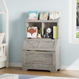 Étagère pour enfants Garvee avec couvercle à charnières, 2 niveaux, en bois, robuste et résistante aux rayures, protection anti-basculement pour salles de jeux et chambres d'enfants, grand format, bois naturel