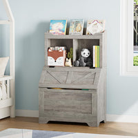 Étagère pour enfants Garvee avec couvercle à charnières, 2 niveaux, en bois, robuste et résistante aux rayures, protection anti-basculement pour salles de jeux et chambres d'enfants, grand format, bois naturel