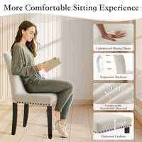 Ensemble de 2 chaises de salle à manger rembourrées Garvee, style moderne, garniture cloutée, tissu, ergonomiques, pieds en bois, beige, pour la cuisine et la salle à manger