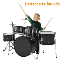 Batterie Garvee 5 pièces pour enfants avec grosse caisse, caisse claire et charleston, 74 cm (29 pouces), noire