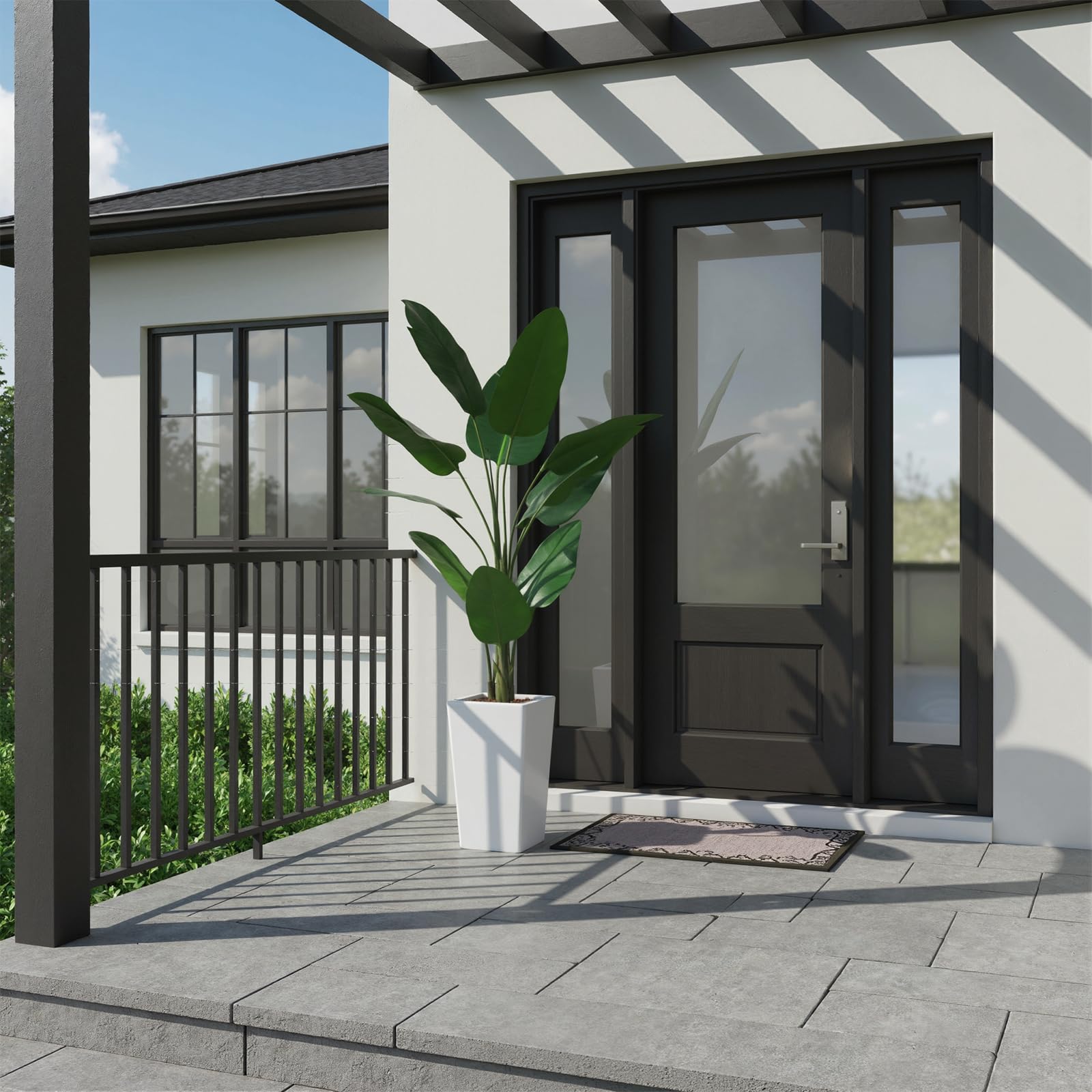 Bananier artificiel Garvee de 1,5 m avec pot blanc, idéal pour l'intérieur et le bureau. Entretien facile, décoration moderne.