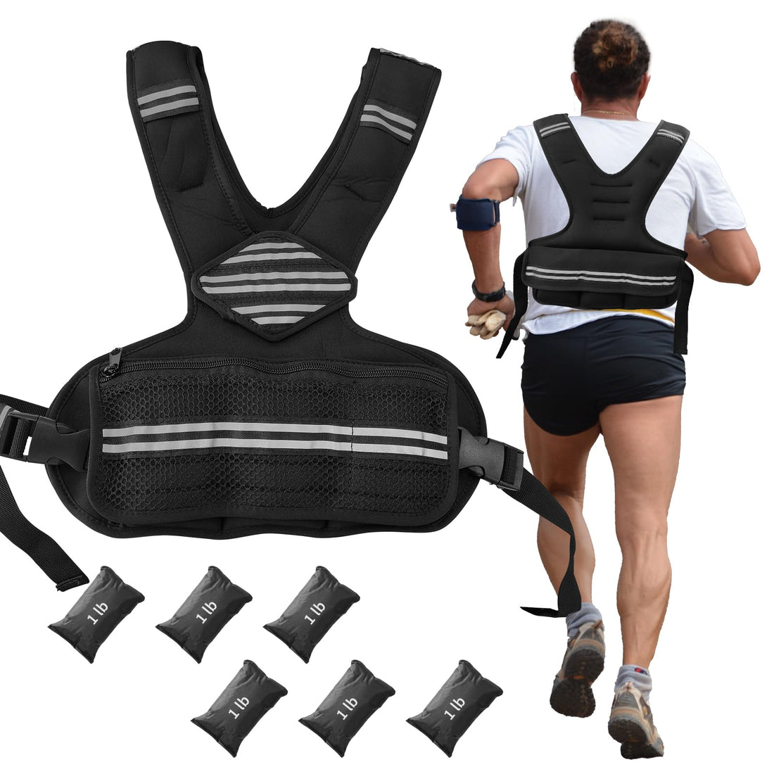 Gilet lesté ajustable Garvee 4-10 lbs en néoprène respirant avec bandes réfléchissantes, poches, idéal pour le fitness, l'entraînement et le jogging (noir).