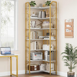 Garvee Bibliothèque d'Angle en L 218,4 cm, 7 Niveaux Cadre Métal Étagères MDF Pour Salon Ou Chambre, Stable, Design Industriel, Noir