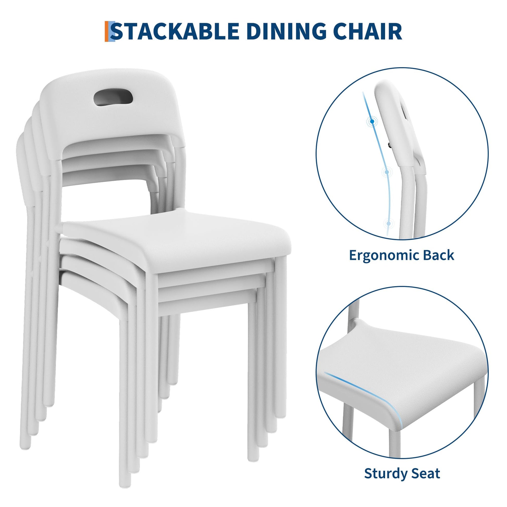 Chaise de salle à manger Garvee, empilable, style moderne en plastique avec pieds en métal, idéale pour la cuisine, le salon ou le restaurant. Dimensions : 45,5 cm (L) x 40 cm (P) x 76,5 cm (H). Imperméable et résistante aux taches.