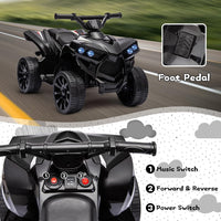 Garvee Quad électrique enfant 6 V avec éclairage LED, musique et conduite sécurisée, noir, dès 3 ans
