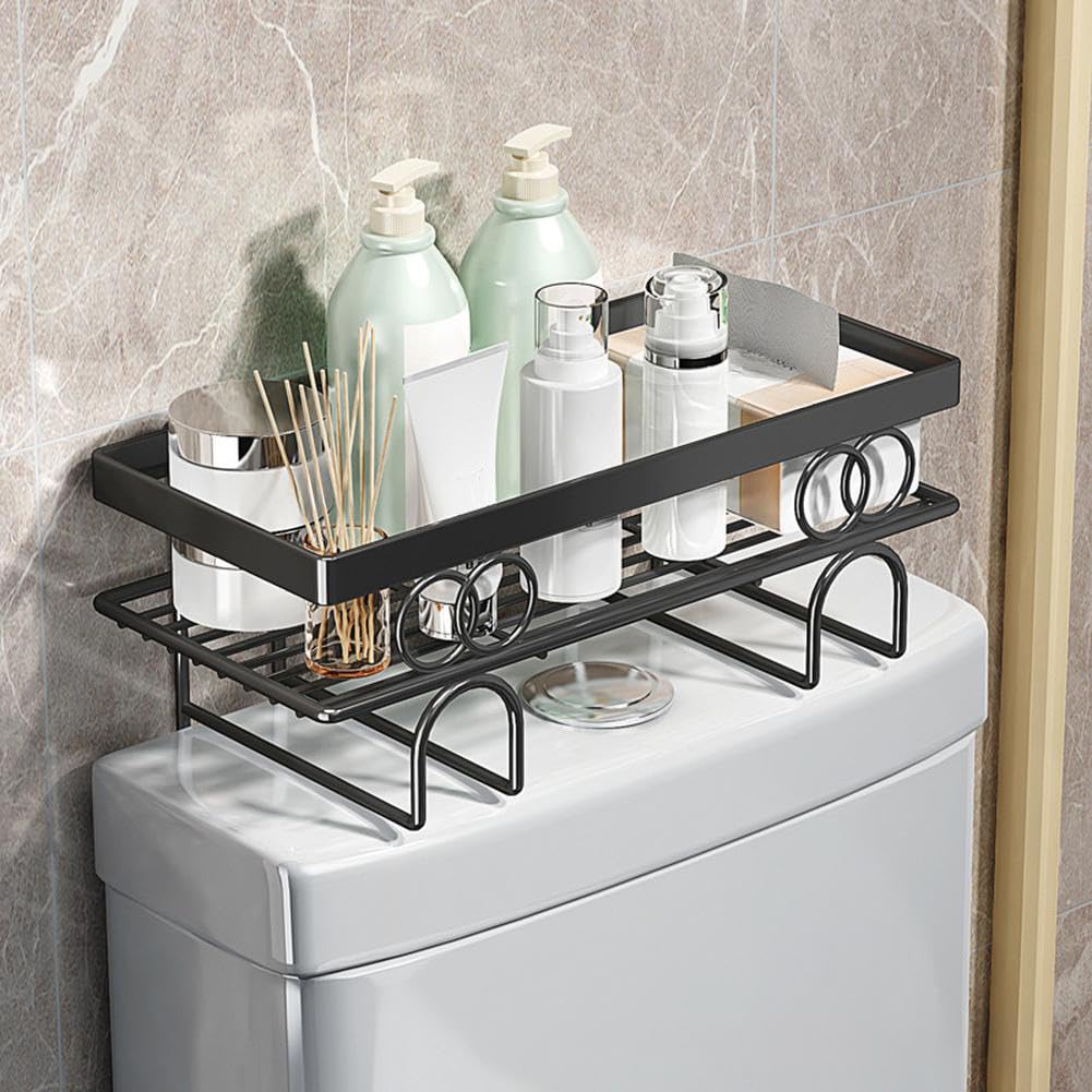 Étagère de rangement Garvee à suspendre au-dessus des toilettes, 1 niveau, sans perçage, idéale pour les salles de bain et les petits espaces, gain de place, robuste, design quadrillé