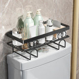 Étagère de rangement Garvee à suspendre au-dessus des toilettes, 1 niveau, sans perçage, idéale pour les salles de bain et les petits espaces, gain de place, robuste, design quadrillé - 