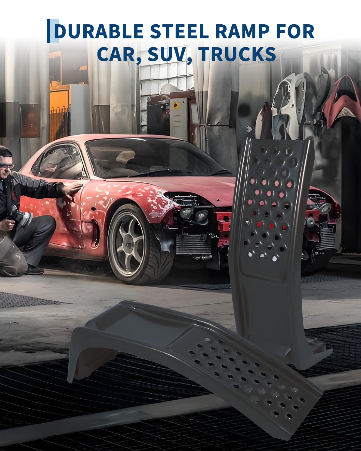 Ponts élévateurs Garvee robustes pour véhicules, capacité de 3630 kg, 2 pièces, acier, antidérapants, hauteur de levage de 20 cm, noirs, pour atelier et garage