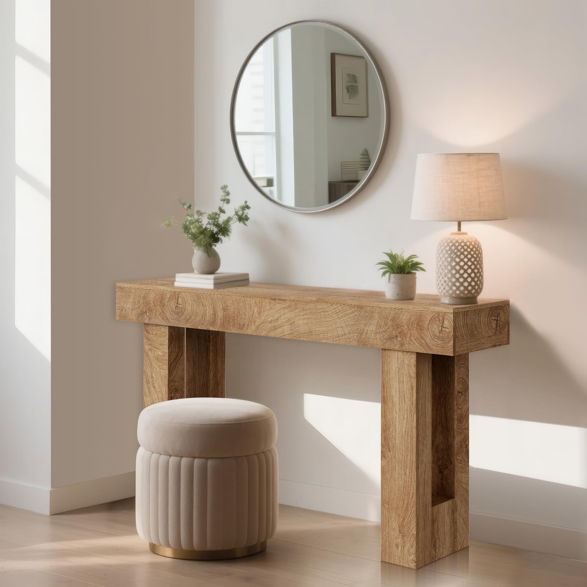 Console Garvee style ferme 155 cm, aspect bois vintage, robuste et polyvalente, idéale pour couloir ou salon.