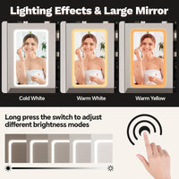 GARVEE Coiffeuse avec miroir LED et tabouret rembourré, 3 modes d’éclairage, station de charge intégrée et rangement, pour chambre moderne, noir