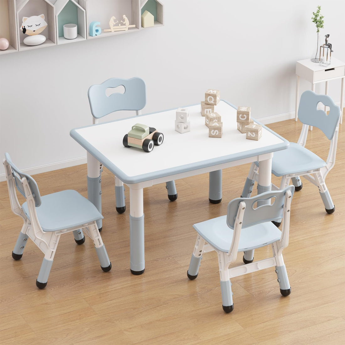 Garvee Table enfant avec chaises, hauteur réglable, plateau style graffiti, ergonomique, PEHD, coussins antidérapants pour maternelle et salle de jeux
