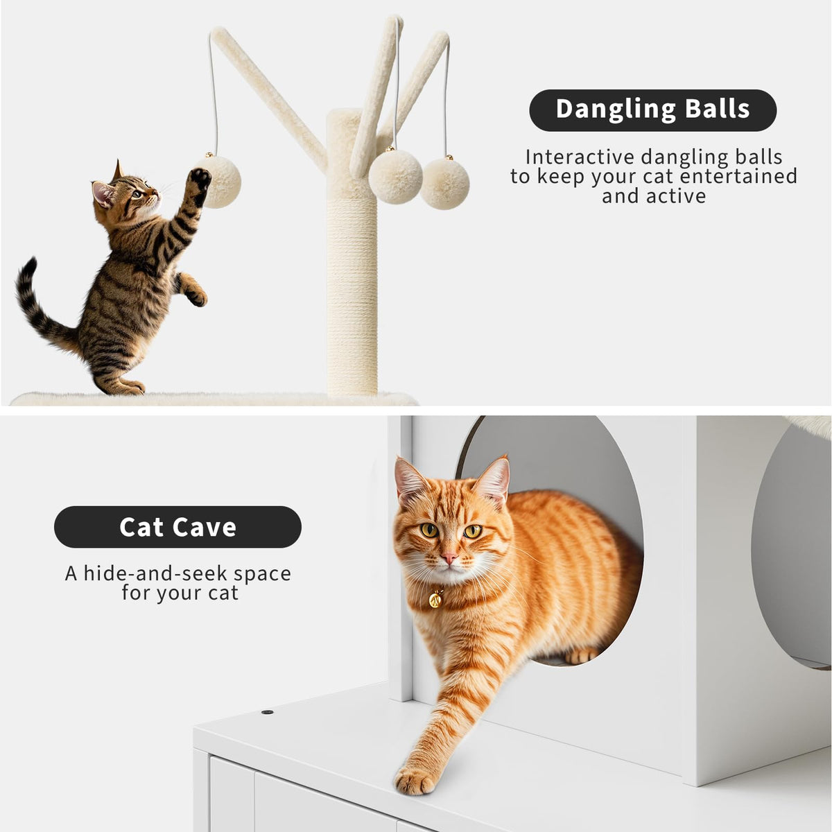 Maison pour chat Garvee avec arbre à chat et cachette pour la litière, griffoir en sisal, plusieurs niveaux, blanche, pour le salon