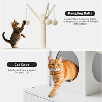 Maison pour chat Garvee avec arbre à chat et cachette pour la litière, griffoir en sisal, plusieurs niveaux, blanche, pour le salon