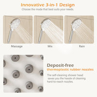 Garvee Colonne de douche réglable 98–130 cm en acier inoxydable 201, pommeau 25 cm, douchette 3 jets, tablette 27 cm, installation facile, chrome et blanc