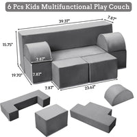 Canapé de jeu Garvee pour enfants, 6 pièces, modulaire, en mousse haute densité, housse amovible en microfibre, gris foncé, pour salle de jeux et chambre, 100 cm (L) x 50 cm (P) x 40 cm (H)