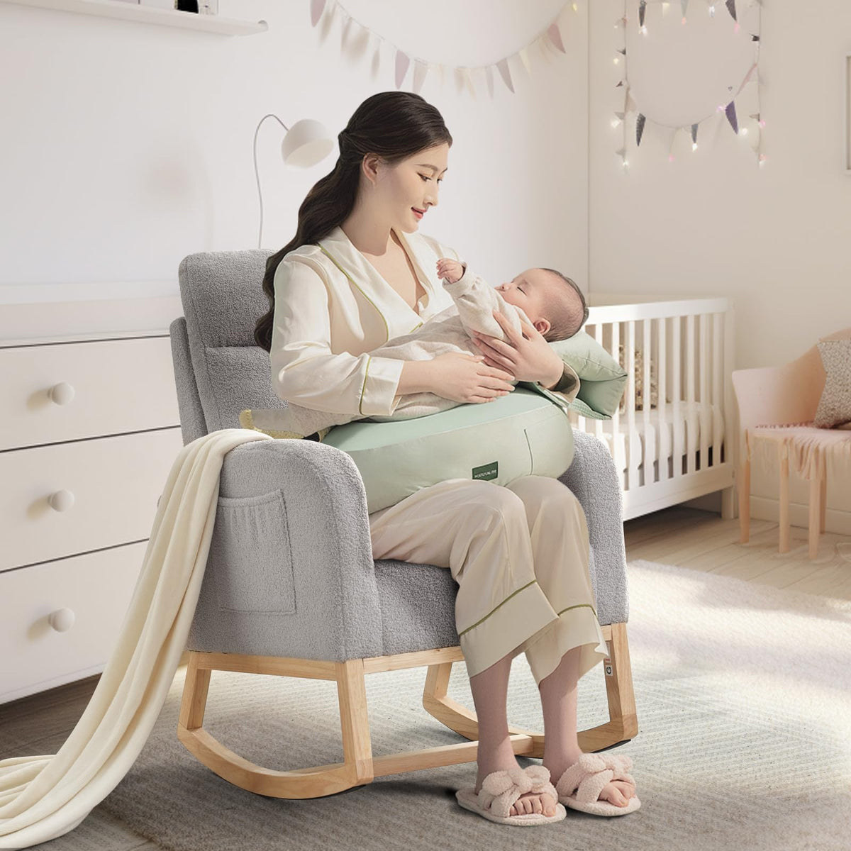 Garvee fauteuil à bascule en tissu Teddy avec dossier haut de 66 cm, ergonomique et stable, pour chambre d'enfant et salon
