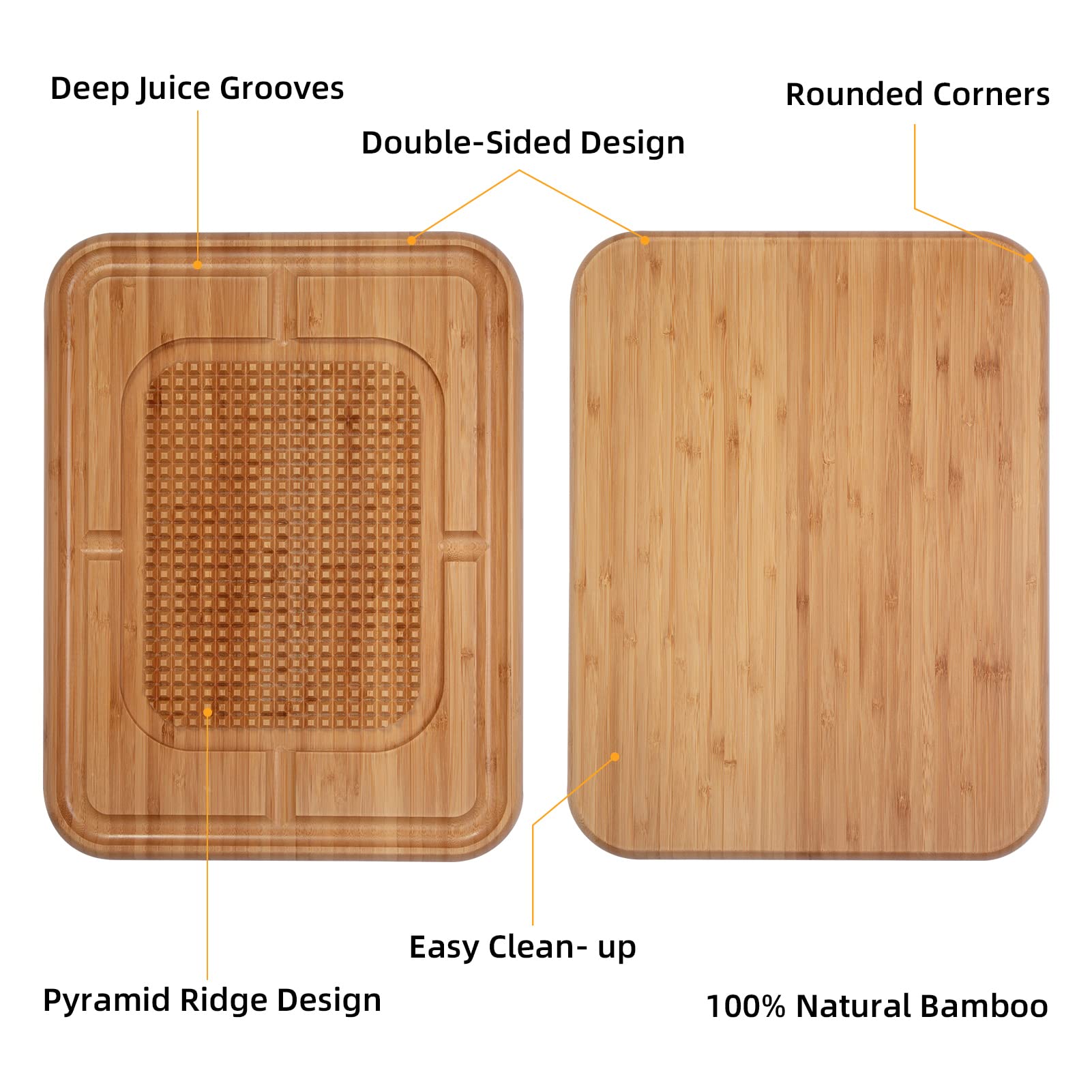 Planche à découper Garvee Pyramid Tip en bambou carbonisé double face pour la cuisine et le barbecue, stable et polyvalente