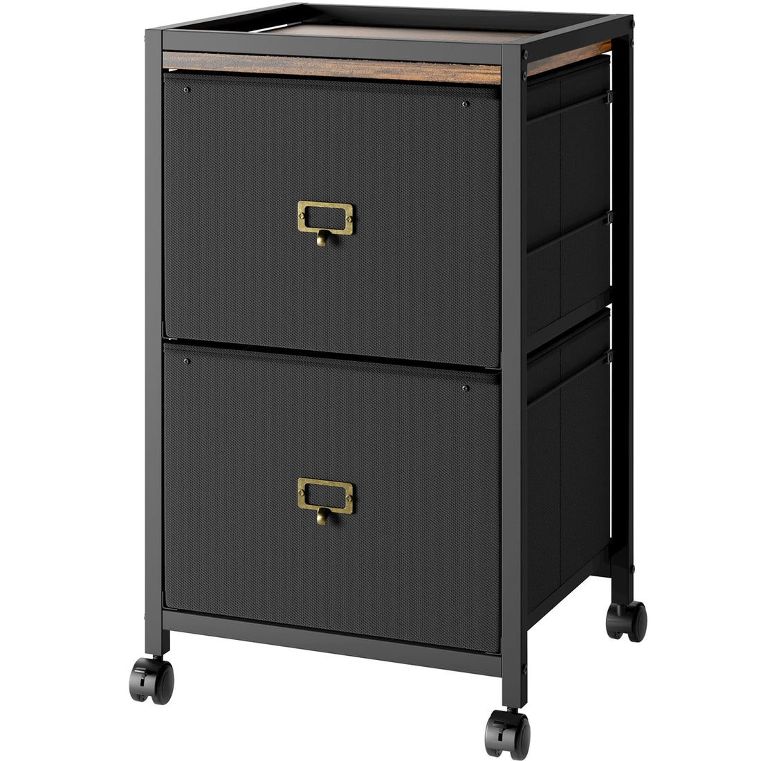 Garvee Caisson de classement mobile avec roulettes, cadre métal, plateau MDF, compatible A4/Lettre, noir rustique, bureau maison, 2 tiroirs