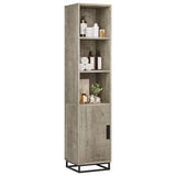 Armoire de salle de bain haute Garvee 70 po étroite avec porte et étagère réglable, en bois noir de style champêtre moderne, idéale pour la cuisine et le salon.