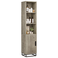 Armoire de salle de bain haute Garvee 70 po étroite avec porte et étagère réglable, en bois noir de style champêtre moderne, idéale pour la cuisine et le salon.