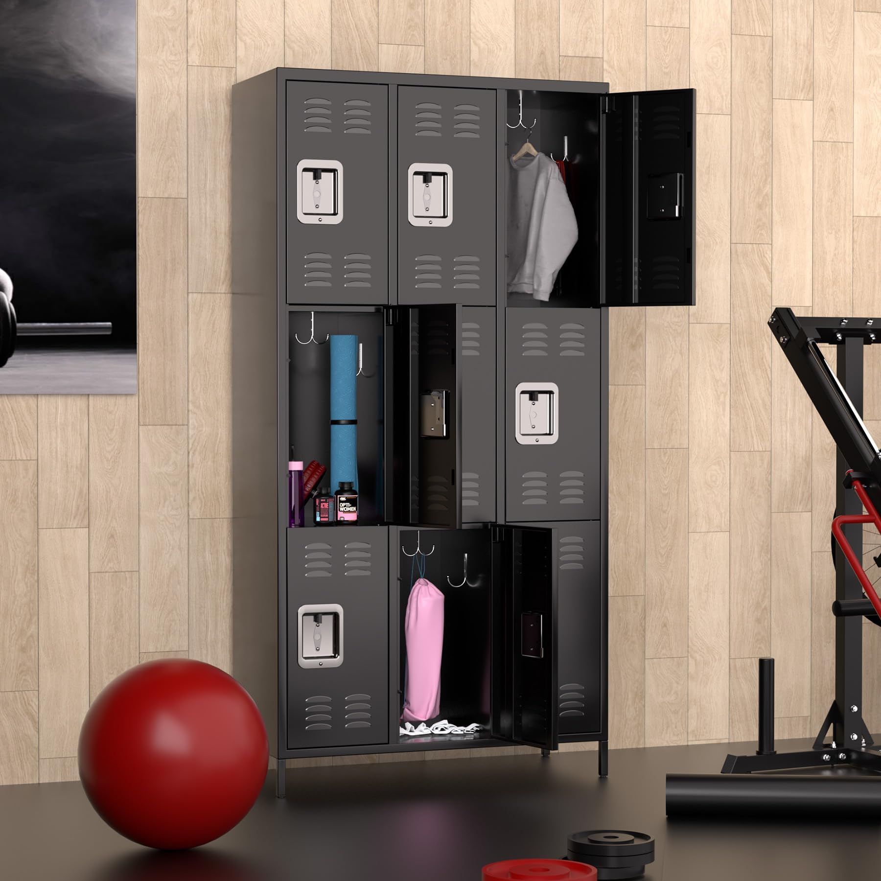 Garvee armoire de rangement métallique à 9 portes et 18 crochets, revêtement en poudre, pour le bureau, l'école, la salle de sport ou le garage
