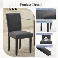Ensemble de 2 chaises de salle à manger Garvee, revêtues de tissu et décorées de clous décoratifs. Ergonomiques et robustes, elles sont en bois d'hévéa gris foncé et conviennent aussi bien à la salle à manger qu'au salon.