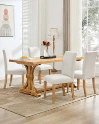 Chaises de salle à manger Garvee Parsons, lot de 2, rembourrées, ergonomiques, revêtement en lin, pieds en bois d'hévéa, pour la cuisine et le salon, beige