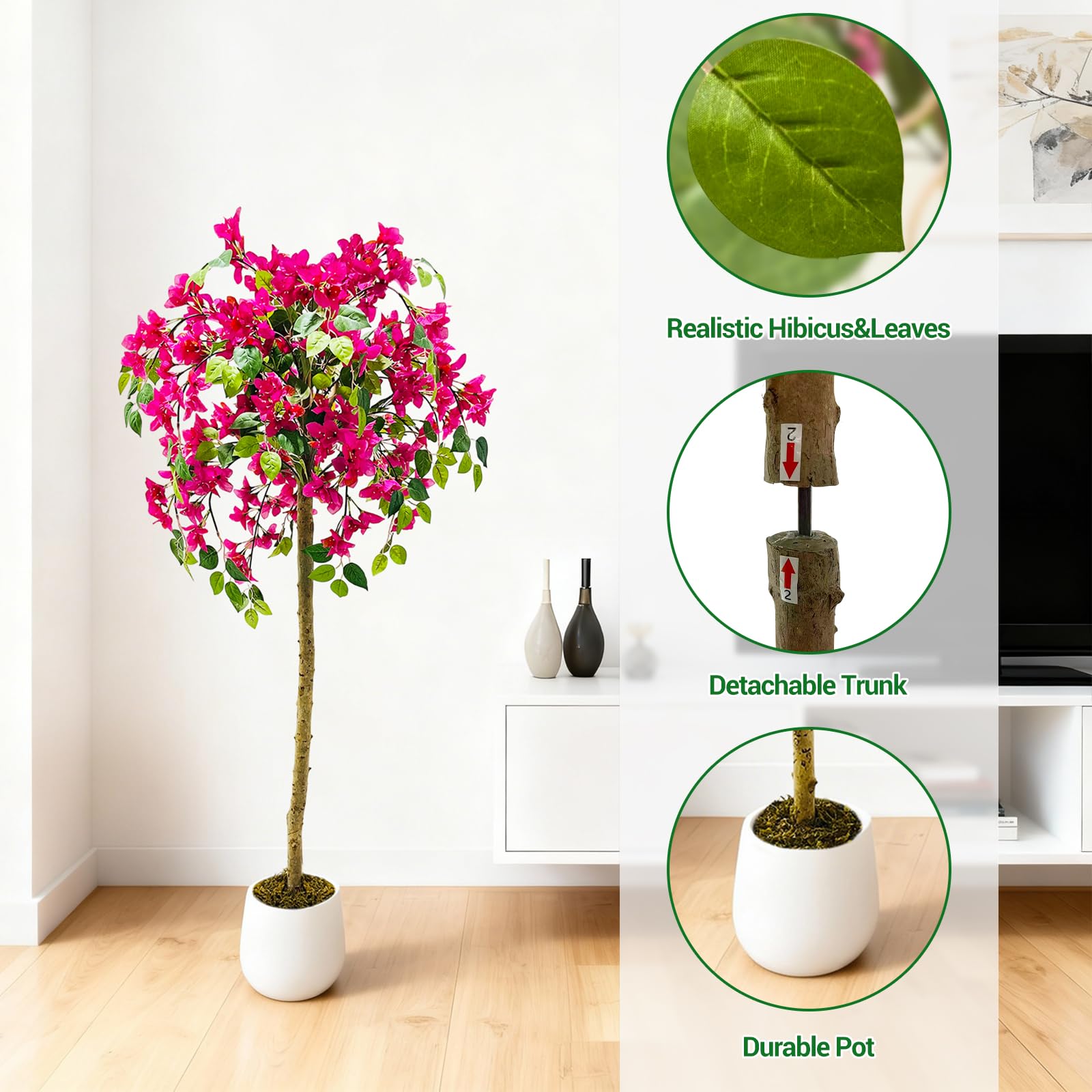 Arbre artificiel d'intérieur Garvee de 1,8 m, réaliste, sans entretien, polyvalent et durable, idéal pour la décoration de la maison et du bureau, vert.