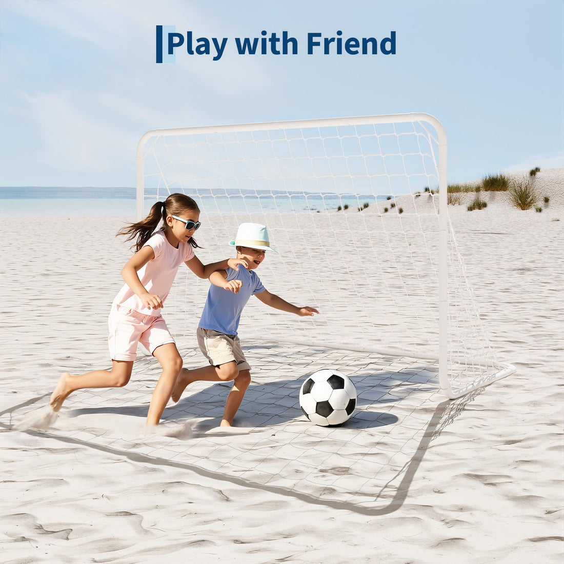 Garvee but de football portable 183 × 122 cm, cadre en acier galvanisé, blanc, pour entraînement et jardin