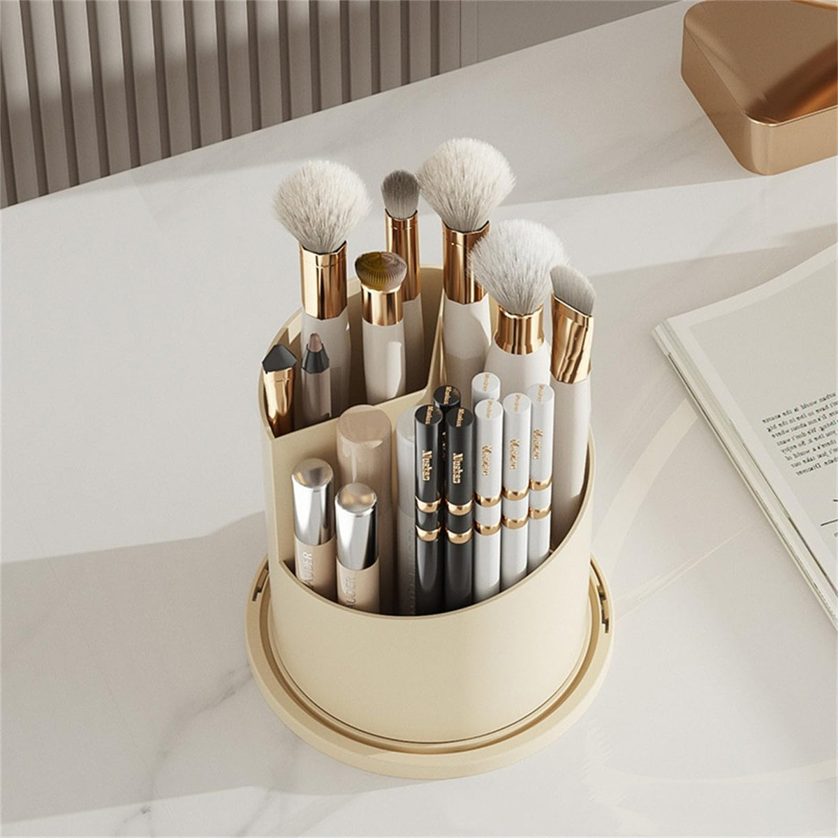Garvee Organisateur de maquillage, rotatif à 360°, grande capacité, pour coiffeuse, bureau, salle de bain, noir