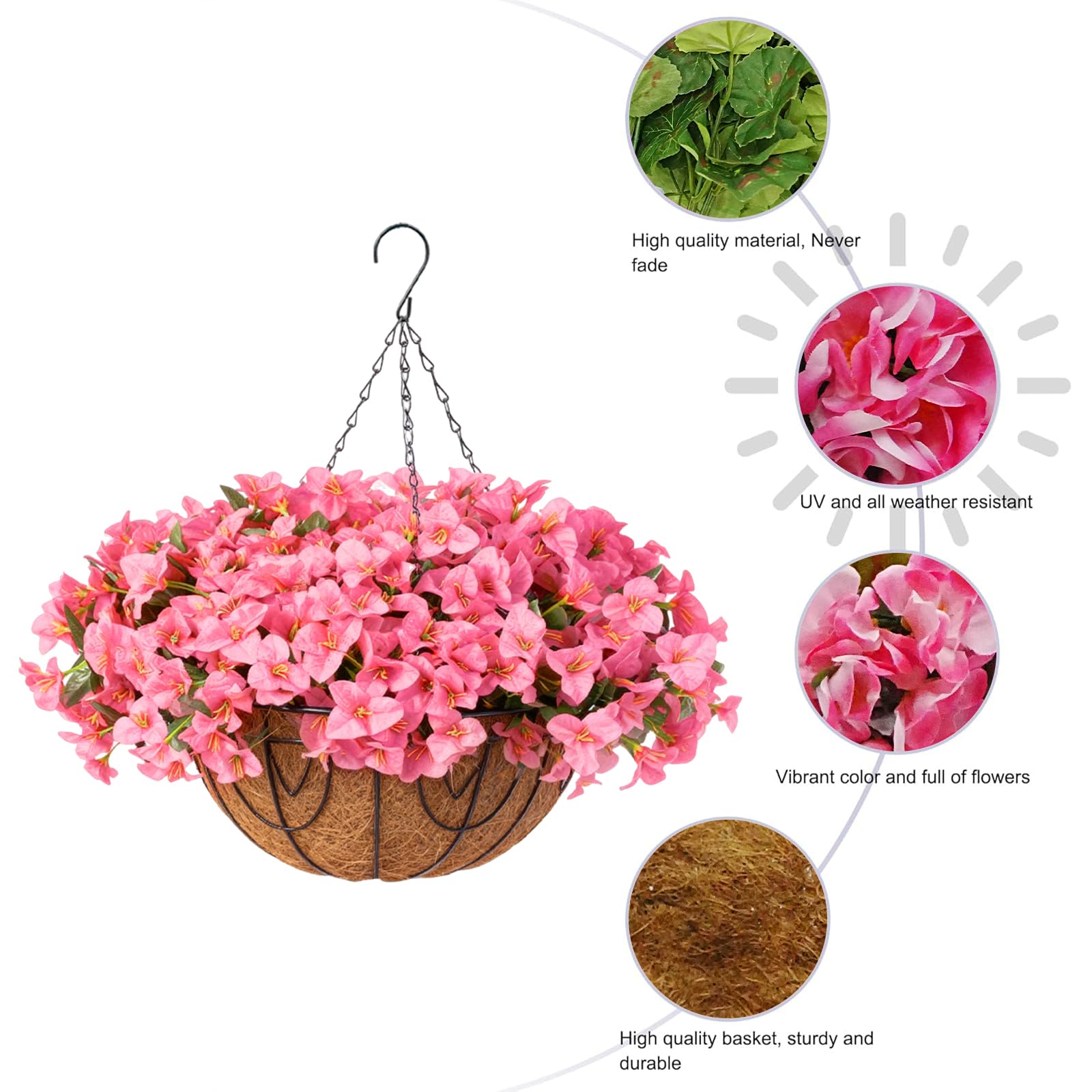 Ensemble de bougainvilliers artificiels Garvee avec panier pour jardin et terrasse, rose, résistant aux UV et aux intempéries.