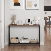 Garvee Console d’entrée étroite 110 x 25 x 76 cm, bois et métal, 2 niveaux avec rangement, style vintage, idéale entrée, salon et couloir.